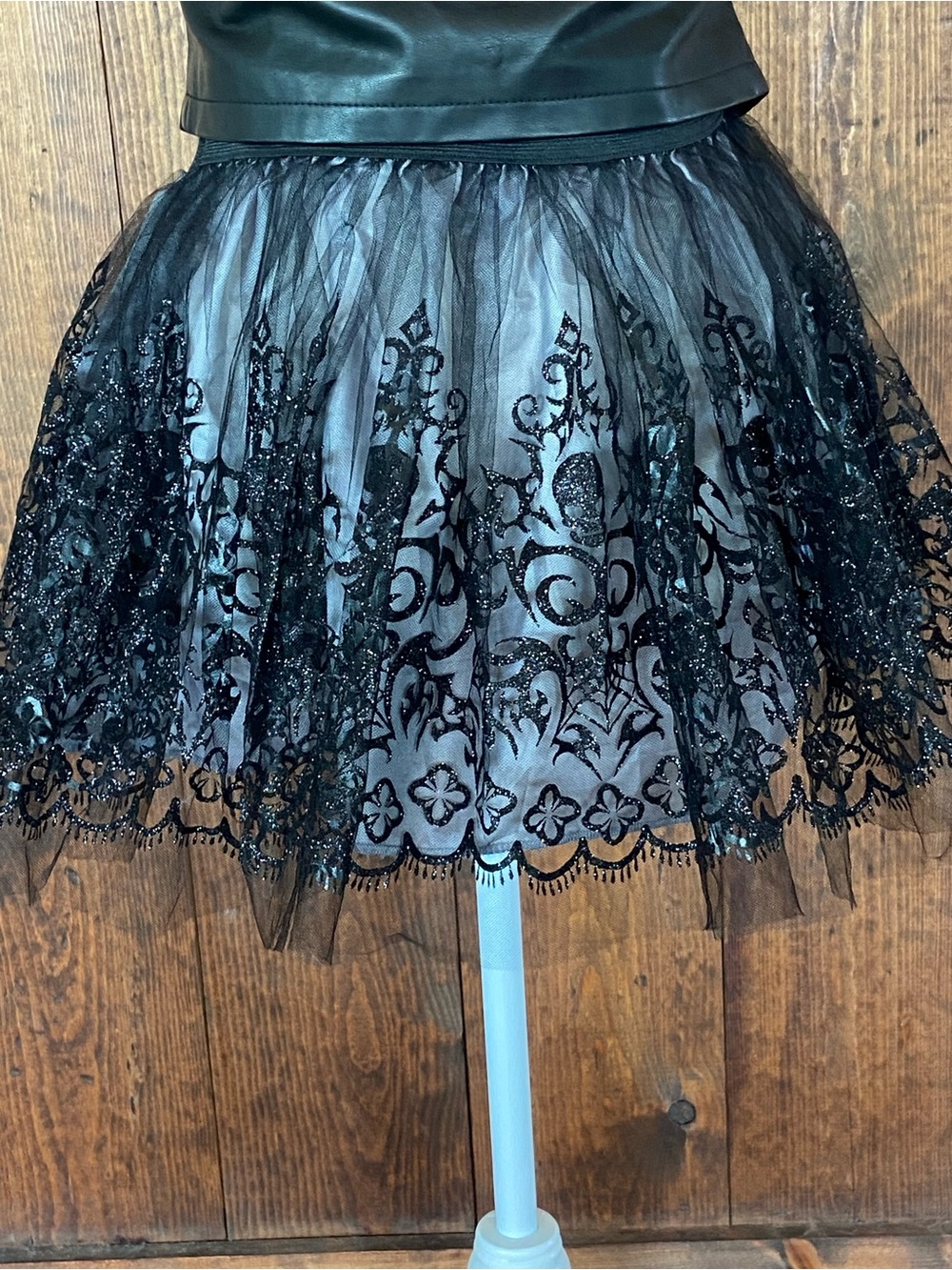 Whimsigoth Black Tulle velvet burnout skull Mini Skirt SZ S/M
